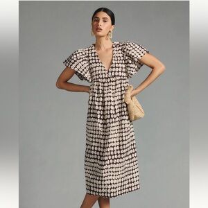 Anthropologie Maeve Printed Flutter-Sleeve Babydoll Dress